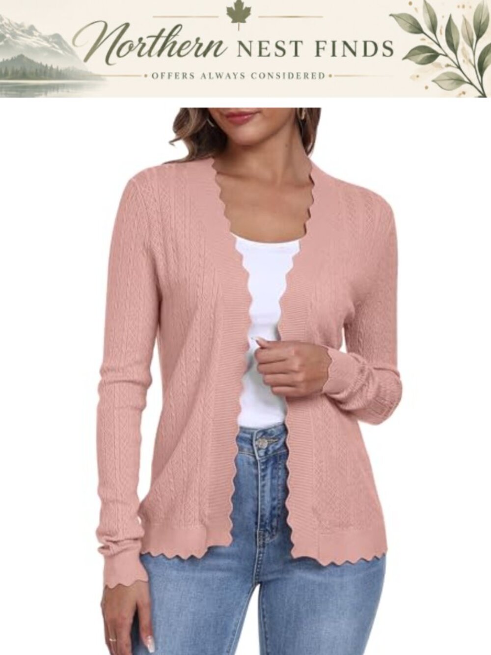 Women's Open Front Crochet Cardigan Long Sleeve Lightweight Knit Sweater